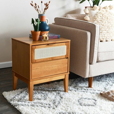 Crawford Light Brown Pine Wood Nightstand with Cane Detail