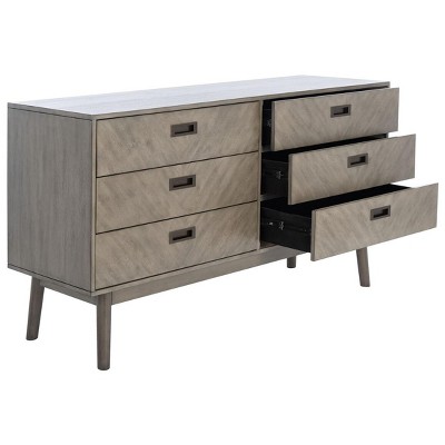 Mid-Century Modern Light Grey 6-Drawer Solid Wood Dresser