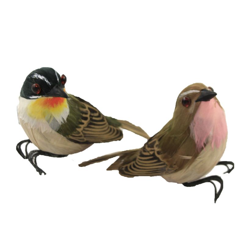 Home Decor 3.25 In Feather Birds Brown Green Chirp Song Bird Figurines, 2 of 4