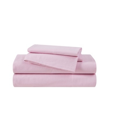 The Farmhouse by Rachel Ashwell Queen 4pc Washed Cotton Sheet Set Pink: 200 Thread Count, Includes 2 Pillowcases & Fitted Sheet