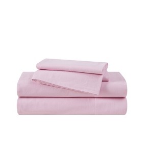 The Farmhouse by Rachel Ashwell Queen 4pc Washed Cotton Sheet Set Pink: 200 Thread Count, Includes 2 Pillowcases & Fitted Sheet - 1 of 3