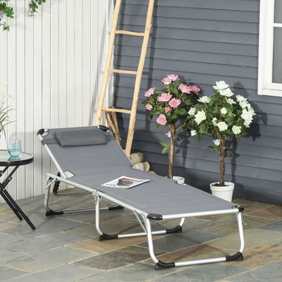 Gray Aluminum Armless Foldable Outdoor Chaise Lounge Chair