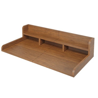 FONTOI Laundry Shelf Topper with Edge, Washer Dryer Countertop, Double Layer Organizer for Washer and Dryer Laundry Hamper, Walnut, 27.5"*12"*54"