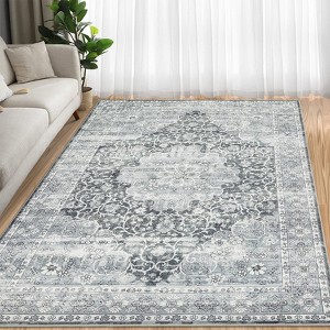 Machine Washable Area Rug Low Pile Non Slip Floor Carpet Vintage Distressed Flower Rug Soft Non Shedding Carpet for Kitchen Bedroom Living Room - 1 of 4
