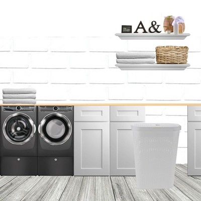 White Slim Rectangular Wicker Laundry Hamper with Lid