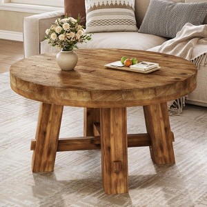 Lantine 31.5-Inch Solid Wood Coffee Table, Round Center Table with Thickened Tabletop for Living Room, Apartment, Small Space - 1 of 4