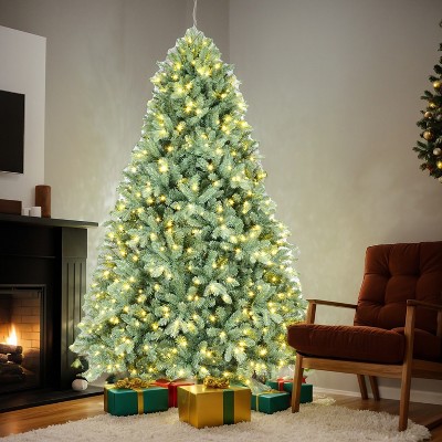 Resenkos Artificial 8ft Blue  Tint Christmas Tree with 3308 PE/PVC Mixed Branch Tips, 900L warm white led