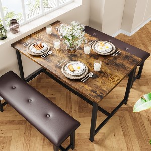 Dining Table Set for 4, Kitchen Table with 2 Upholstered Benches, 3-Piece Dining Set for Kitchen, Apartment, Small Spaces - 1 of 4