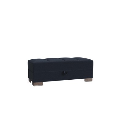 HomeRoots 50" Dark Blue and Brown Chenille Storage Ottoman