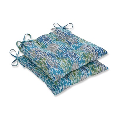 Photo 1 of 2pk Make It Rain Wrought Iron Outdoor Seat Cushion Cerulean Blue - Pillow Perfect