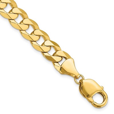 Black Bow Jewelry 9.5mm 14k Yellow Gold Beveled Curb Chain Bracelet