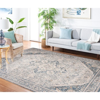 Hand-Knotted Blue Wool and Synthetic Oriental Rug