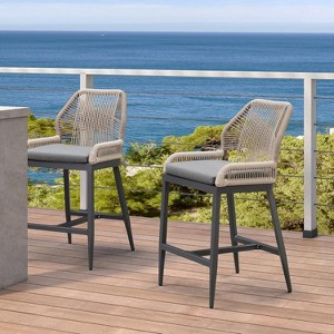 PURPLE LEAF Patio Sunbrella Bar Stools Set of 2 Handwoven Wicker Bar Height Stool Modern Aluminum Outdoor Wicker Barstools with Back and Cushion - 1 of 4