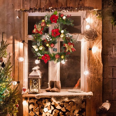 6FT Christmas Garland with Lights, Prelit Artificial Christmas Garland with Pine Cones, Cordless Xmas Garland for Fireplace Holiday Home Decorations