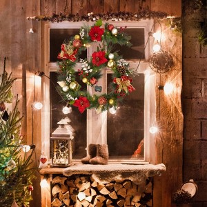 6FT Christmas Garland with Lights, Prelit Artificial Christmas Garland with Pine Cones, Cordless Xmas Garland for Fireplace Holiday Home Decorations - 1 of 4