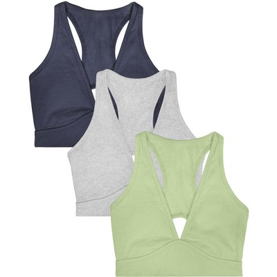 Smart & Sexy Women's Cloud Cotton Comfort Collection Ribbed Bralette 3 Pack  Grey/Navy Highlight/Glass Green L