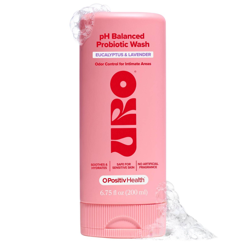 O Positiv URO pH Balanced Probiotic Wash for Intimate Odor Control, pH Balance, Dryness & Irritation - Eucalyptus & Lavender - 6.75 fl oz