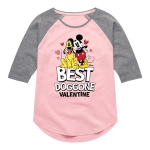 Girls' - Disney - Best Doggone Valentine Shirt Tail Raglan Graphic T-shirt - 1 of 3