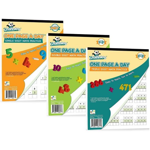 Channie's 3pk One Page a Day Single, Double, Triple Digit Math Worksheets -  2-4th Grades