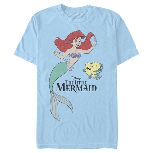 Men's The Little Mermaid Distressed Ariel and Flounder Friends  T-Shirt - Light Blue - Large - image 1 of 4