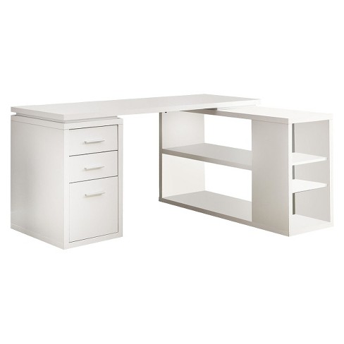 White L-Shape Executive Desk Large Home Office Desk Storage Drawers & Cabinet Left Hand