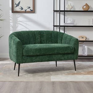 50.2" Chenille Loveseat ¨C Mid-Century Modern 2-Seater Accent Sofa with Channel Tufted Back, Metal Legs, Compact Settee for Living Room, Bedroom - 1 of 4