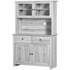 HOMCOM 63.5" Kitchen Buffet with Hutch, Pantry Storage Cabinet with 4 Shelves, Drawers, Framed Glass Doors, Open Microwave Countertop - 4 of 4