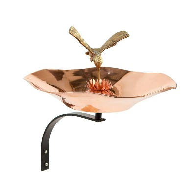 16.2" Hummingbird Birdbath Bowl with Wall Mount Bracket Copper Plated - ACHLA Designs