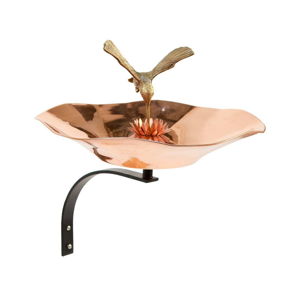 16.2" Hummingbird Birdbath Bowl with Wall Mount Bracket Copper Plated - ACHLA Designs: No Rust, Weather-Resistant