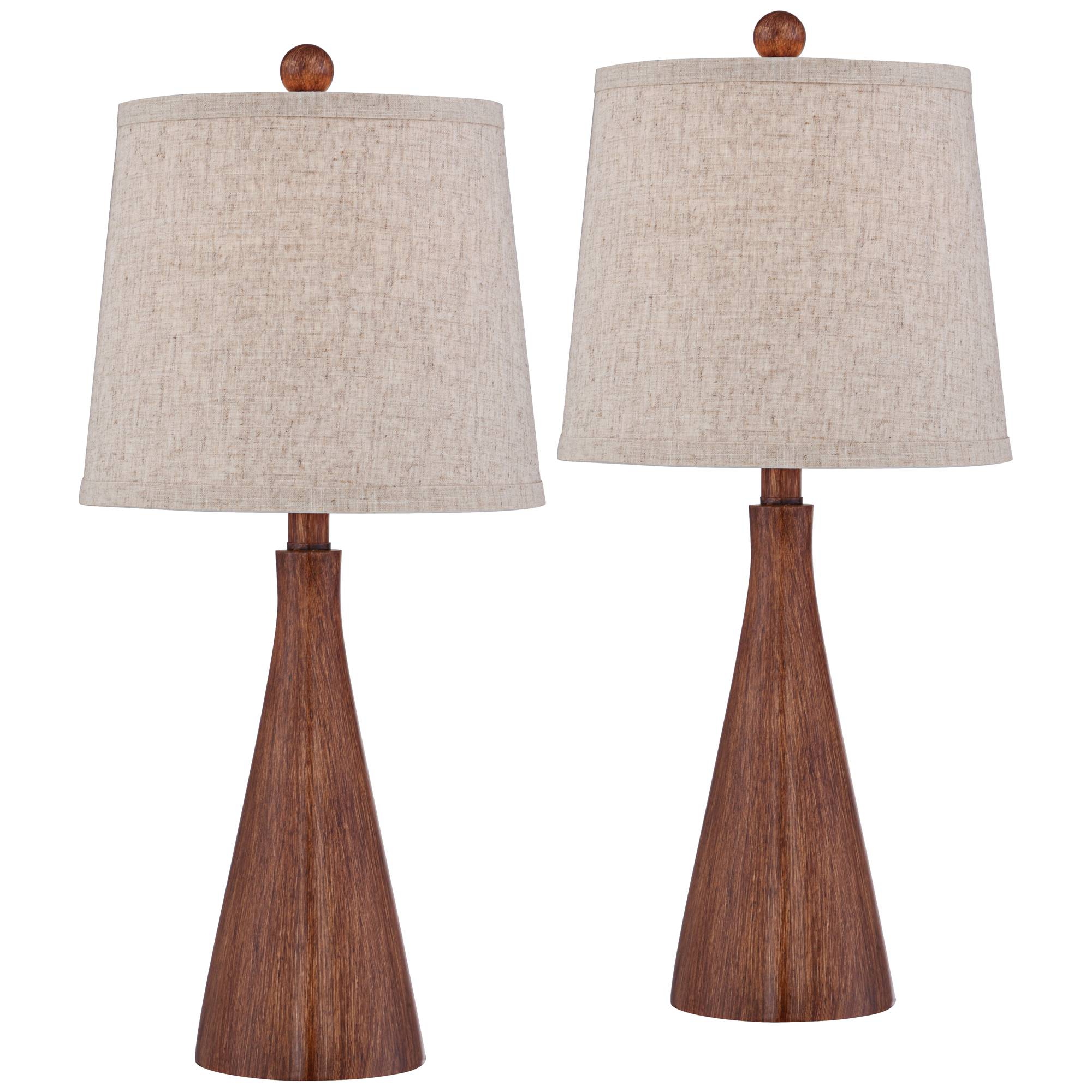 360 Lighting Fraiser 23 1/2" High Cone Small Mid Century Modern Accent Table Lamps Set of 2 Brown Wood Finish Living Room Bedroom Oatmeal Shade
