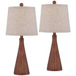 360 Lighting Fraiser 23 1/2" High Cone Small Mid Century Modern Accent Table Lamps Set of 2 Brown Wood Finish Living Room Bedroom Oatmeal Shade