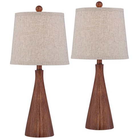 360 Lighting Fraiser 23 1 2 High Cone Small Mid Century Modern Accent Table Lamps Set Of Brown Wood Finish Living Room Bedroom Oatmeal Shade Target