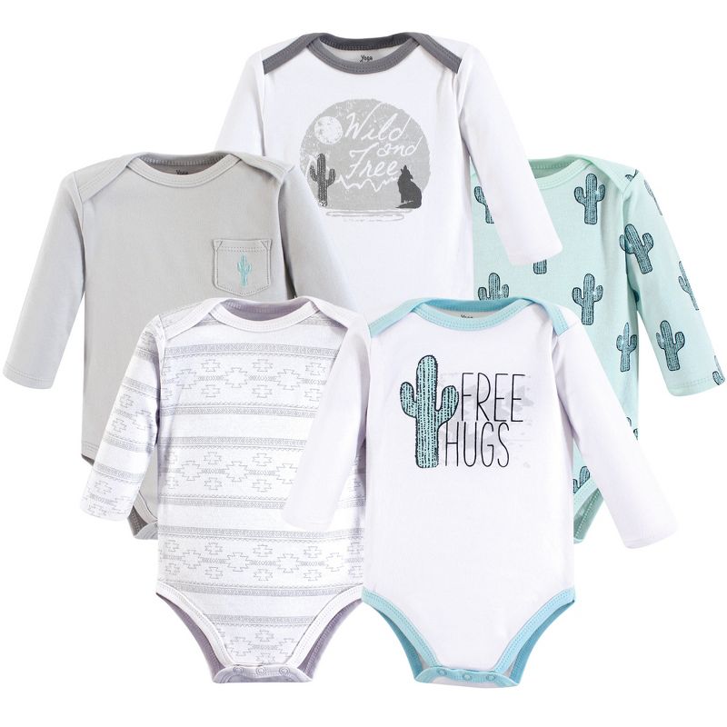 Yoga Sprout Cotton Long-Sleeve Bodysuits 5pk, Free Hugs, 1 of 2