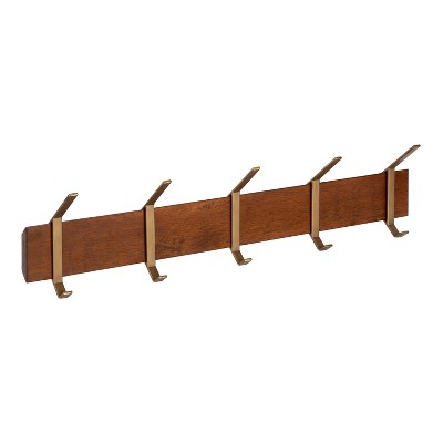 Walnut Brown Wooden Coat Hangers with Brass Hooks