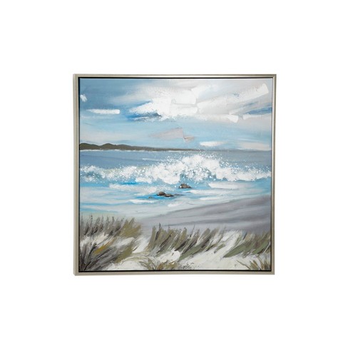 Canvas Landscape Beach Framed Wall Art With Silver Frame Blue - Olivia &  May : Target