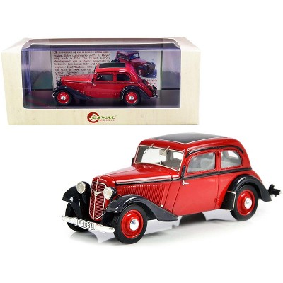 1934-1939 Adler Trumpf Junior 2-Door Sedan Red and Black Limited Edition to 250 pieces Worldwide 1/43 Model Car by Esval Models