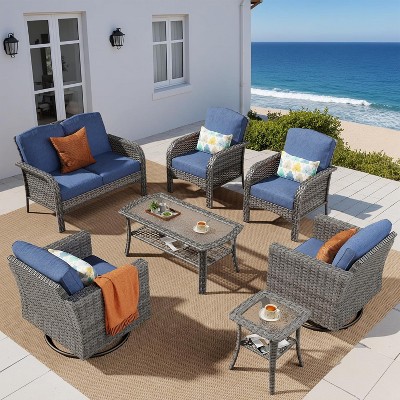 XIZZI Outdoor Wicker Sofa Set with Optional Swivel Chairs, 3.5" Cushions 5 Colors (Gray, Black, Navy, etc.), All-Weather Rattan, Modular 2-7 Pieces