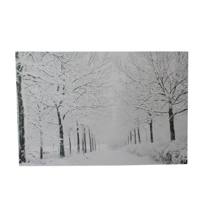 Northlight Fiber Optic Lighted Snowfall Winter Lane Christmas Canvas Wall Art 11.75" x 15.75"