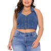 Agnes Orinda Women's Plus Size V-neck Sleeveless Button Down Casual Denim Vest - 2 of 4