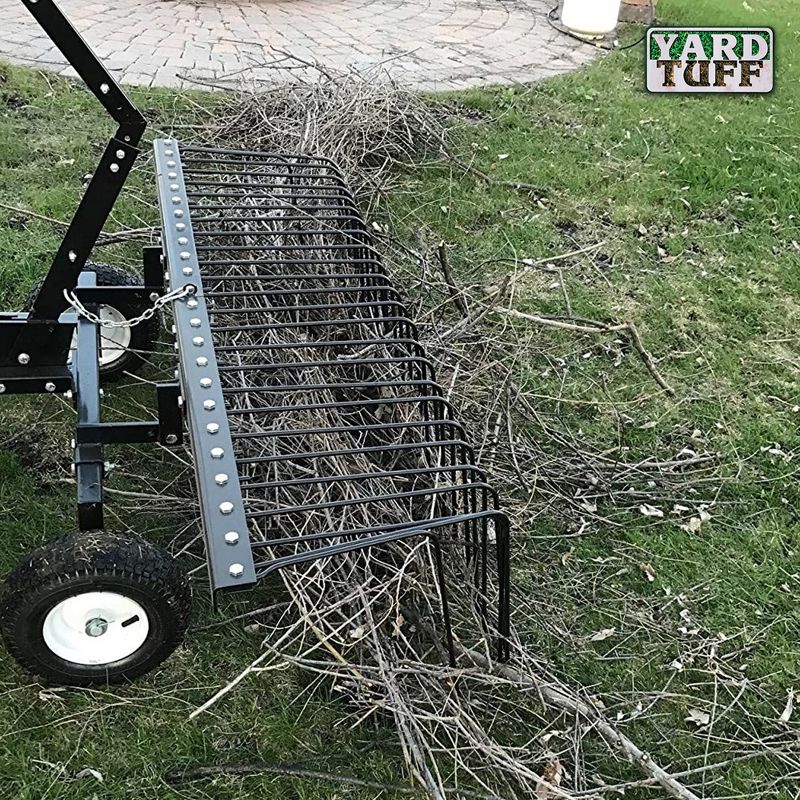 Yard Tuff  ATV Tow Behind Durable Corrosion Resistant Steel Landscape Rake with Wheels and Lift Handle for Pine, Straw, Leaves, & Grass, 6 of 9