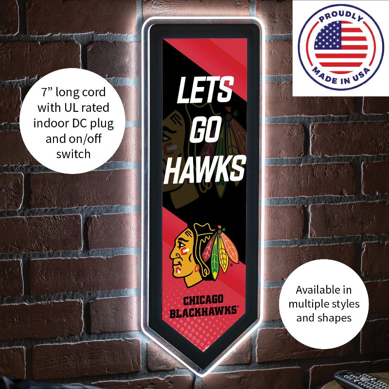 Evergreen Ultra-Thin Glazelight LED Wall Decor, Pennant, Chicago Blackhawks- 9 x 23 Inches Made In USA, 5 of 7