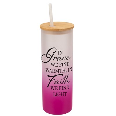 Elanze Designs In Grace Find Warmth In Faith Find Light Wrap-Around Design 25 Ounce Frosted Gradient Glass On-The-Go Coffee Travel Skinny Tumbler Mug