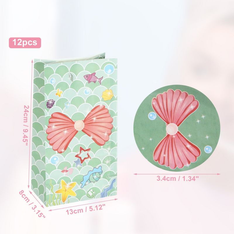 Unique Bargains Children's Paper Cartoon Ocean Seashell Candy Gift Bags 5.12"x3.15"x9.45" Green 12 Pcs, 4 of 7