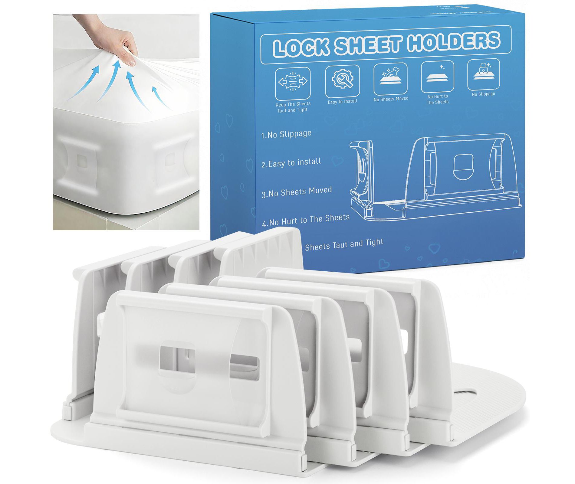 Skyzone Transparent Bed Sheet Holders with Lock Clips & Enhanced Straps - Secure Bed Sheet Holder with Clips Lock