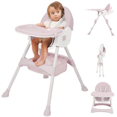 Napei 6- in -1 Baby High Chair with 5 -Point Safety Harness and Adjustable Dining Tray,Foldable High Chair for Space-Saving-Violet