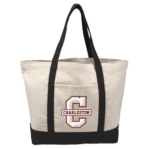 College Of Charleston Primary Logo Canvas Tote Bag With External Pocket, Reusable Shoulder Bag for Shopping, School, Beach - 1 of 4