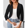Womens Cropped Blazer Casual Business 3/4 Sleeve Collarless Open Front Cardigan Work Jacket Shrug - 2 of 4