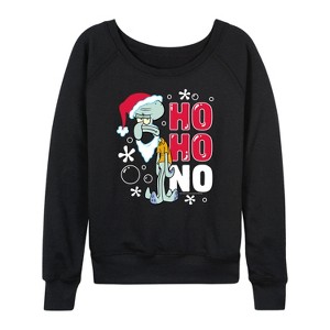 Women's - SpongeBob SquarePants - Ho Ho No Lightweight French Terry Wide Neck Long Sleeve Shirt - 1 of 4