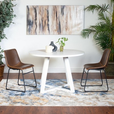 NicBex Round Dining Room Table Set for 2 Morden Dining Room Table with 2 Faux Leather Chairs and Trestle Base for Kitchen