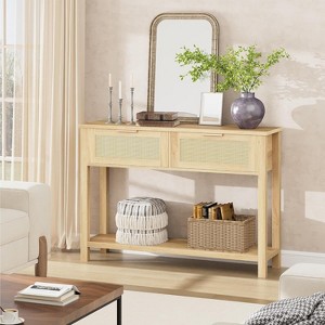 Entryway Table with Drawers, Rattan Console Table with Storage, Boho Sofa Table for Living Room, 2 Tier Hallway Table Home - 1 of 4